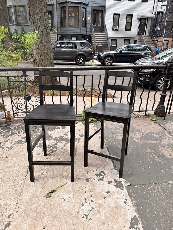 Pair of Black Wooden Bar Stools