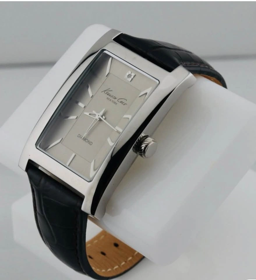 Kenneth Cole NY Diamond Accent Silver Rect. Dial Black Leather W - photo 2