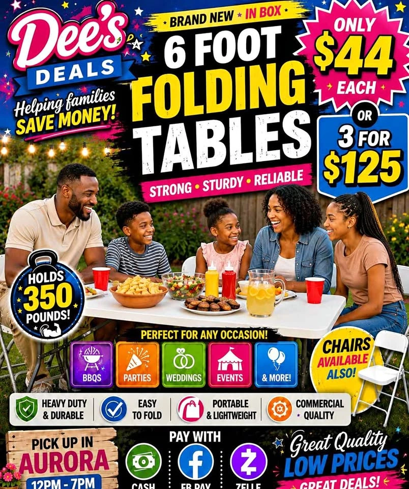 6 foot folding tables BRAND NEW IN BOX ONLY $44