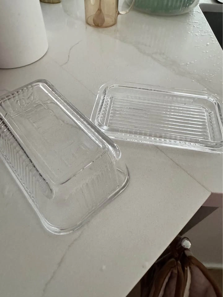 Clear Glass Butter Dish with Lid - photo 3