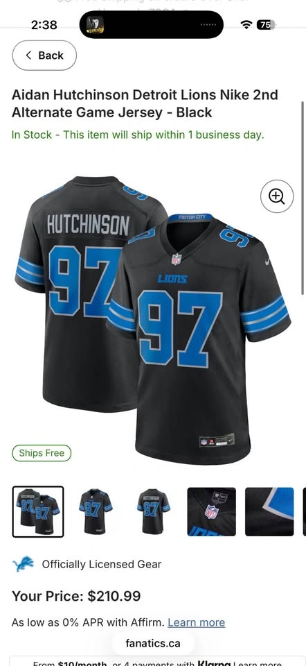🏈 Nike Detroit Lions Aidan Hutchinson #97 Black Jersey – XL - photo 2