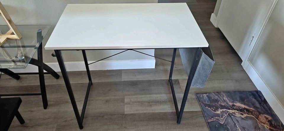 White and Black Computer Desk with Side Storage