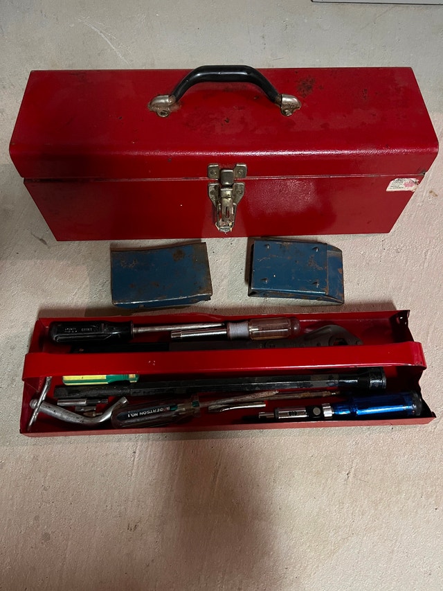 Red Metal Toolbox and Tools for Sale