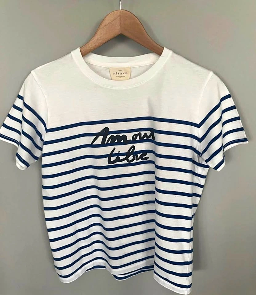 Sézane ‘amour libre’ striped t-shirt, S