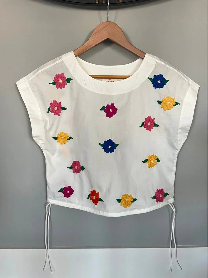Sézane Jocasta blouse, NWT, FR 36 - XS/S, floral embroidery