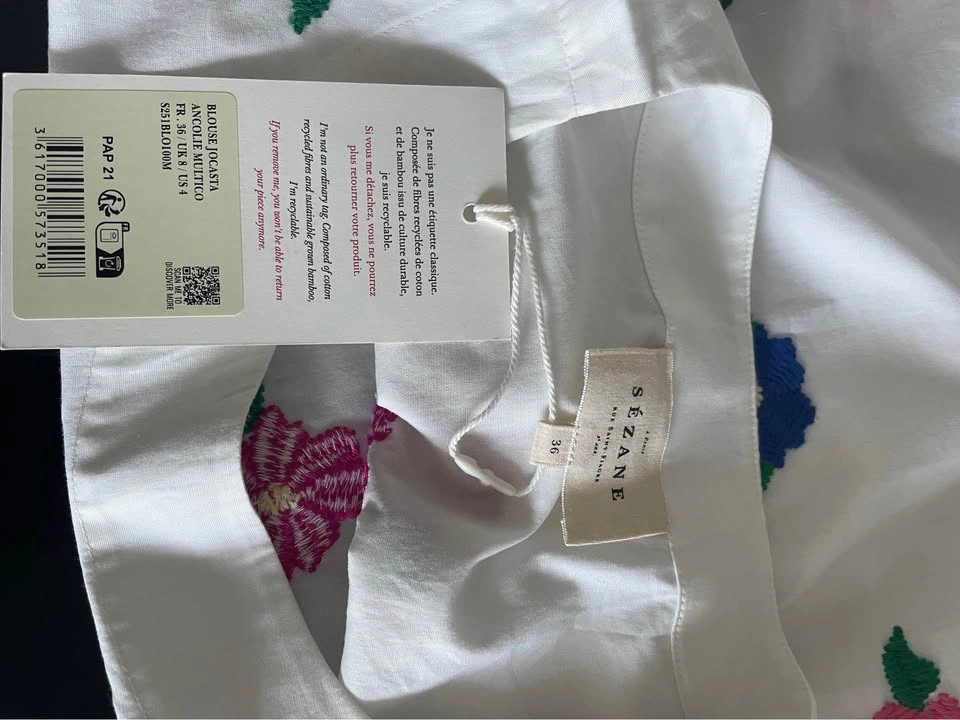 Sézane Jocasta blouse, NWT, FR 36 - XS/S, floral embroidery - photo 2