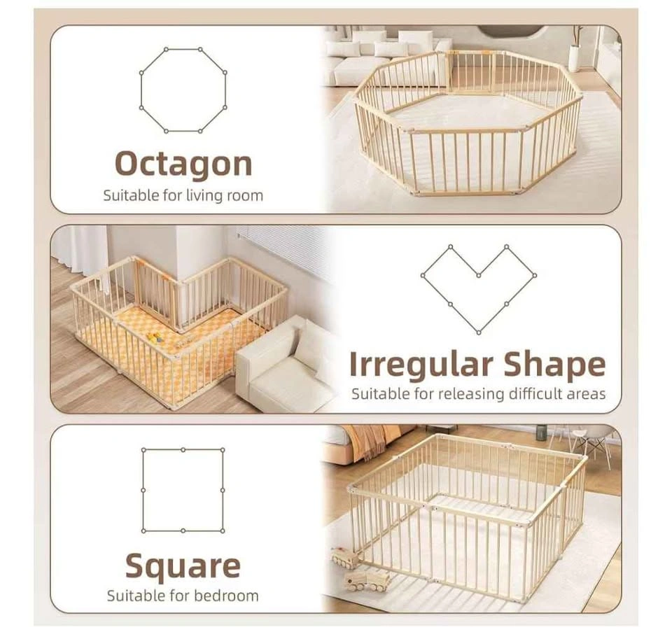 Brand new Wooden Baby Playpen, Foldable with Gate, 8 Panels - photo 3