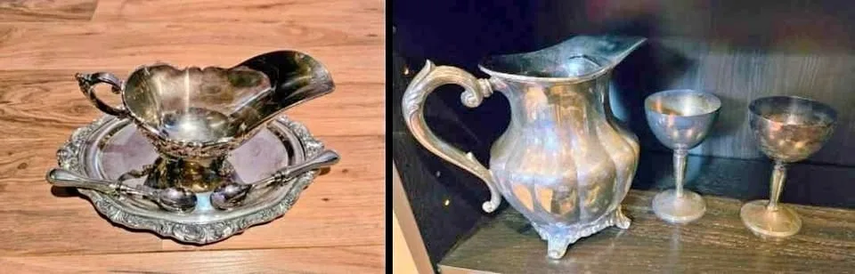 Silverplate Water Pitcher Set with Gravy Boat & Chalices