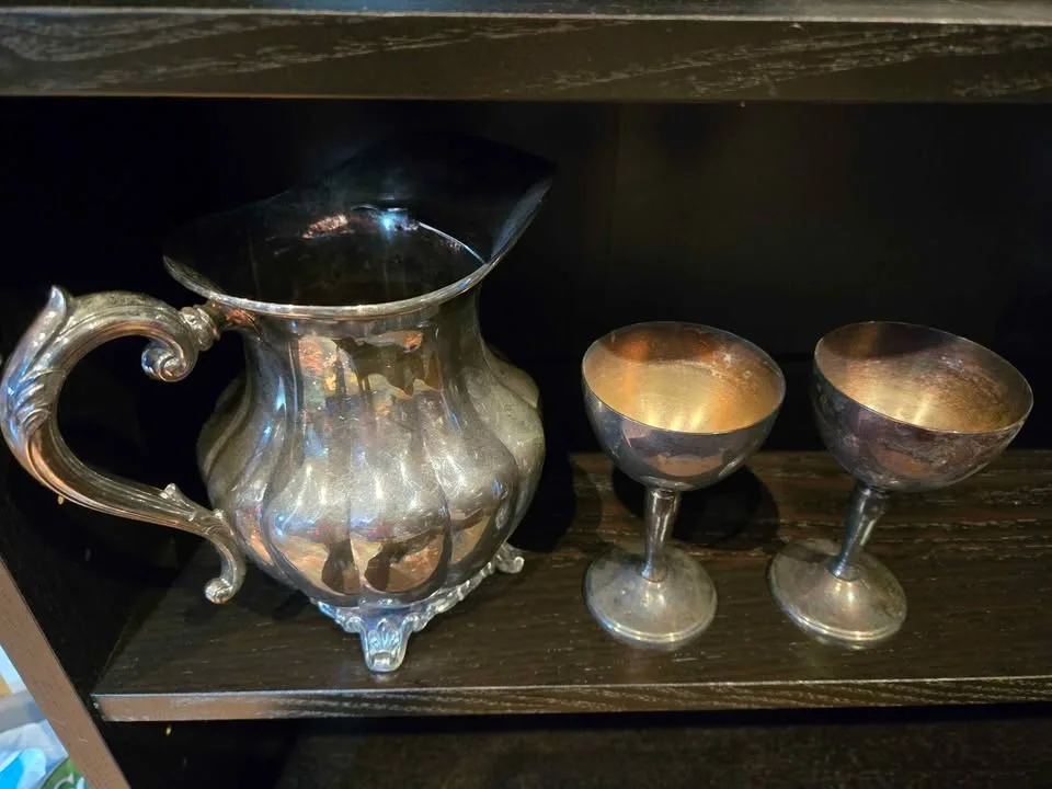 Silverplate Water Pitcher Set with Gravy Boat & Chalices - photo 2