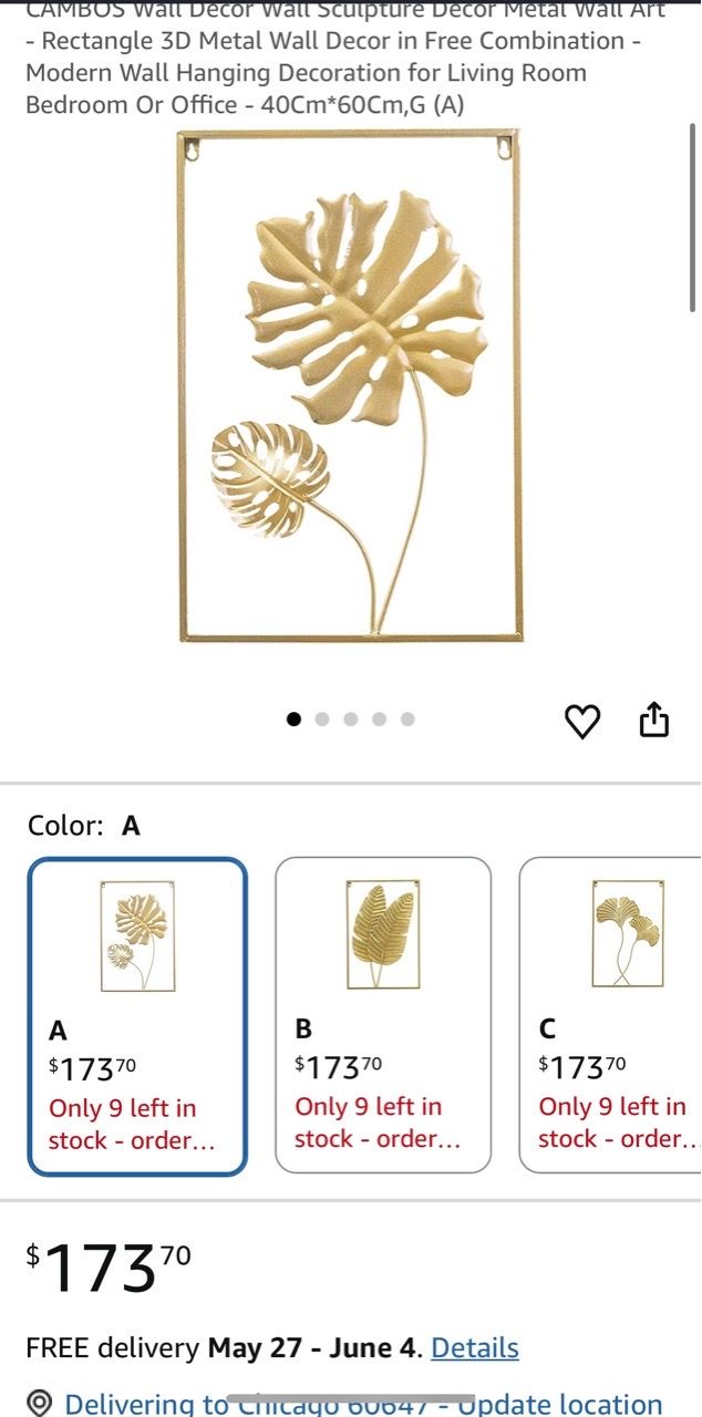 CAMBOS Gold Metal Monstera Leaf Wall Art - photo 2