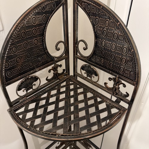 Vintage 3-Tier Folding Wrought Iron Corner Shelving Unit - photo 2