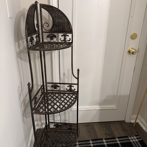 Vintage 3-Tier Folding Wrought Iron Corner Shelving Unit - photo 3