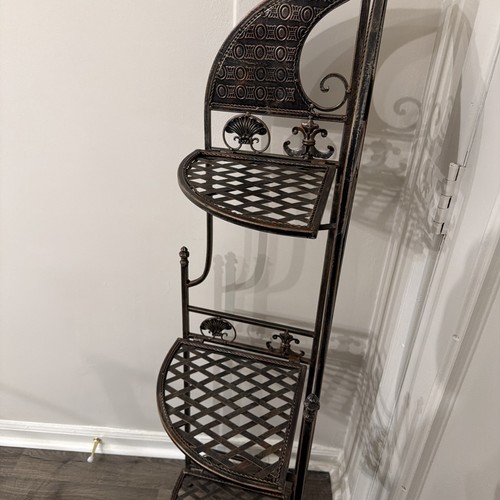 Vintage 3-Tier Folding Wrought Iron Corner Shelving Unit - photo 4