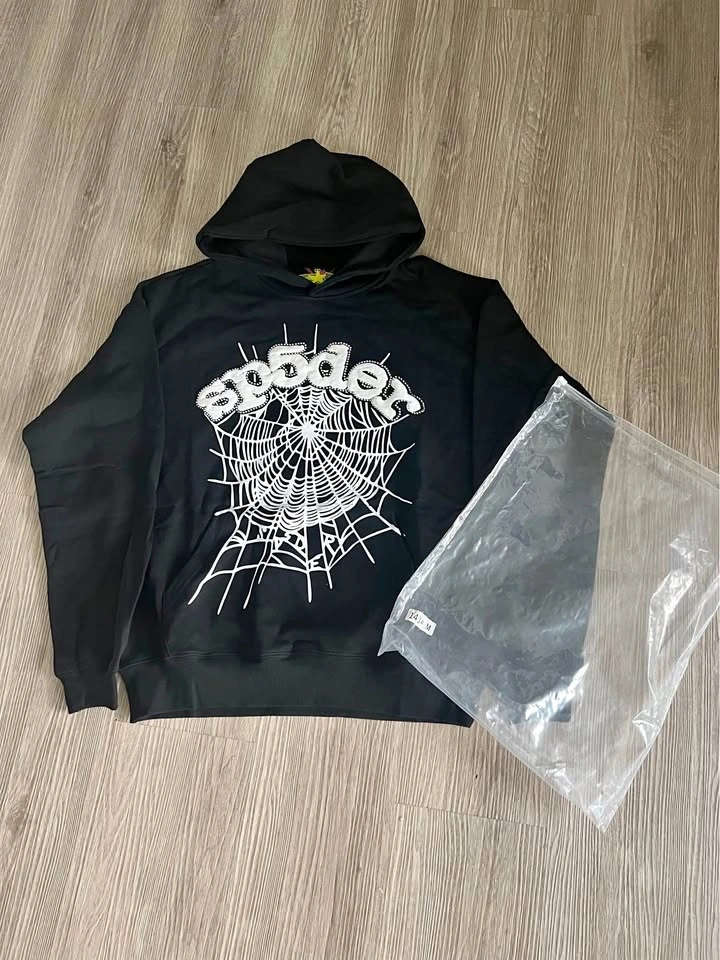 Sp5der Black Rhinestone Web Hoodie