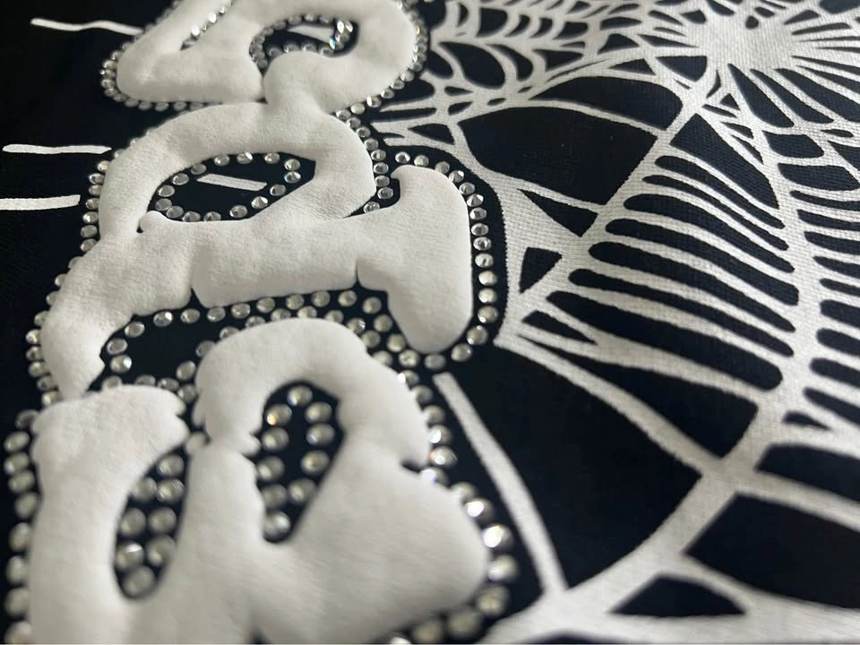 Sp5der Black Rhinestone Web Hoodie - photo 3