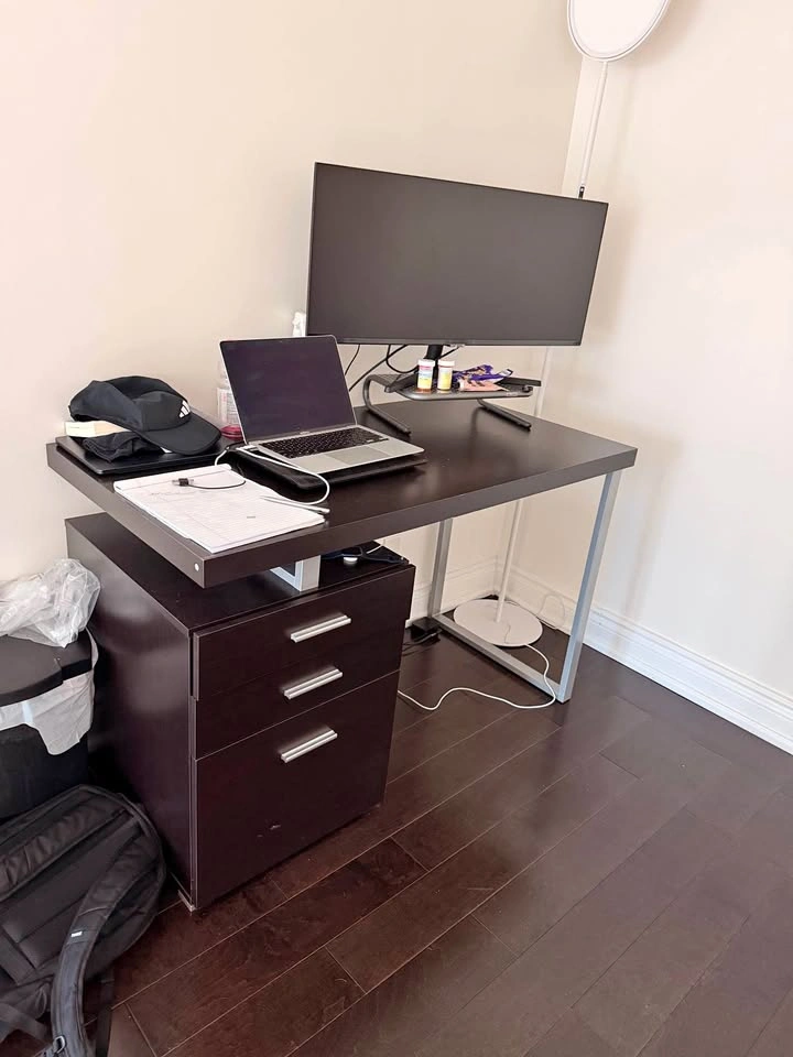 Modern Dark Brown Desk with Drawers