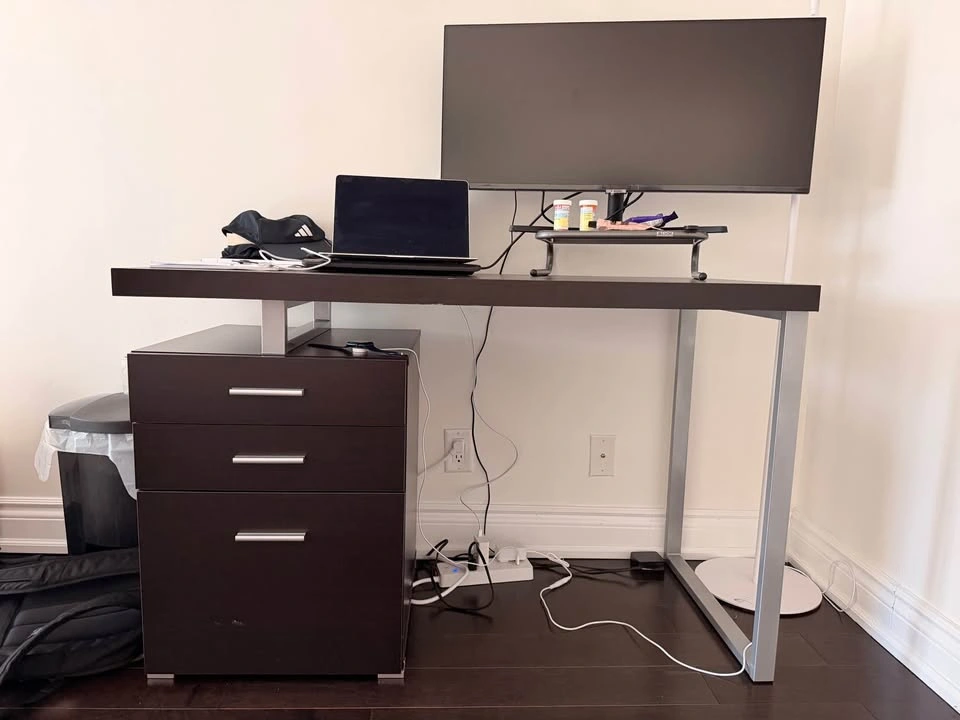 Modern Dark Brown Desk with Drawers - photo 3
