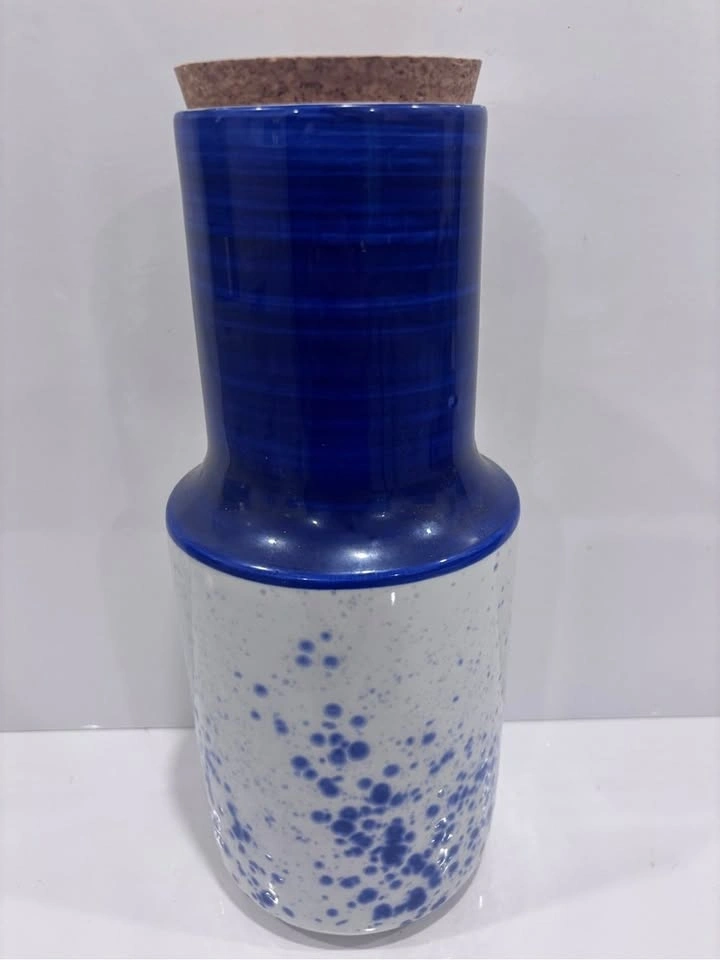 CMH handmade Portugal pottery canister cork lid blue & white - photo 2