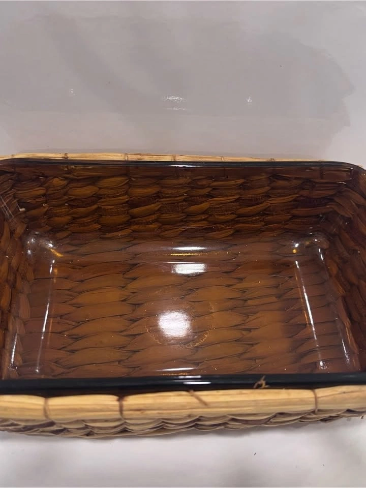 Vintage amber glass oven proof loaf pan w/ basket holder - photo 2
