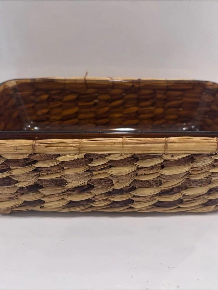 Vintage amber glass oven proof loaf pan w/ basket holder - photo 3