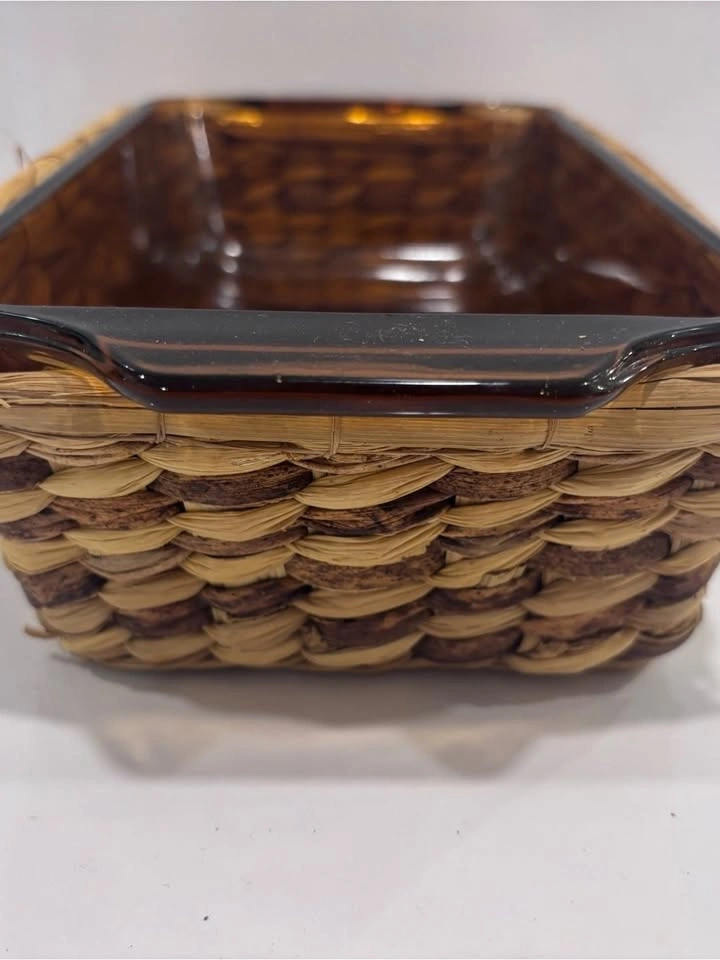 Vintage amber glass oven proof loaf pan w/ basket holder - photo 4