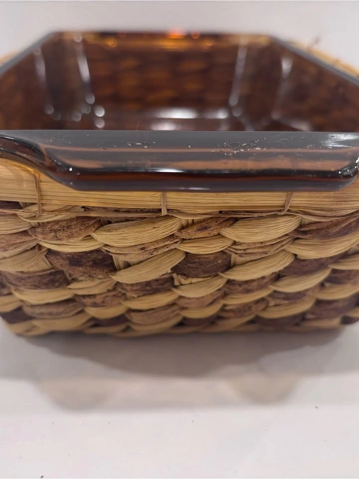 Vintage amber glass oven proof loaf pan w/ basket holder - photo 5