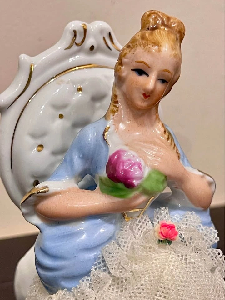 Vintage Porcelain Lace Figurines | 1960s lady with flower - photo 3