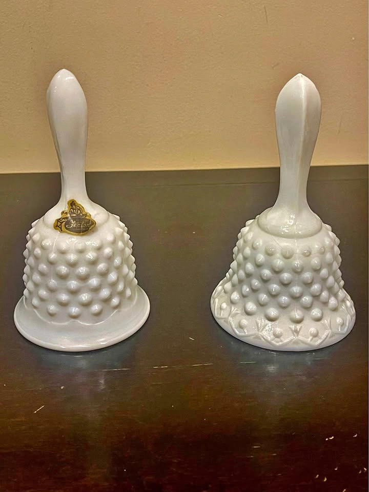 Vintage Fenton Bell - 5 1/2 inches tall - milk glass with hobnai
