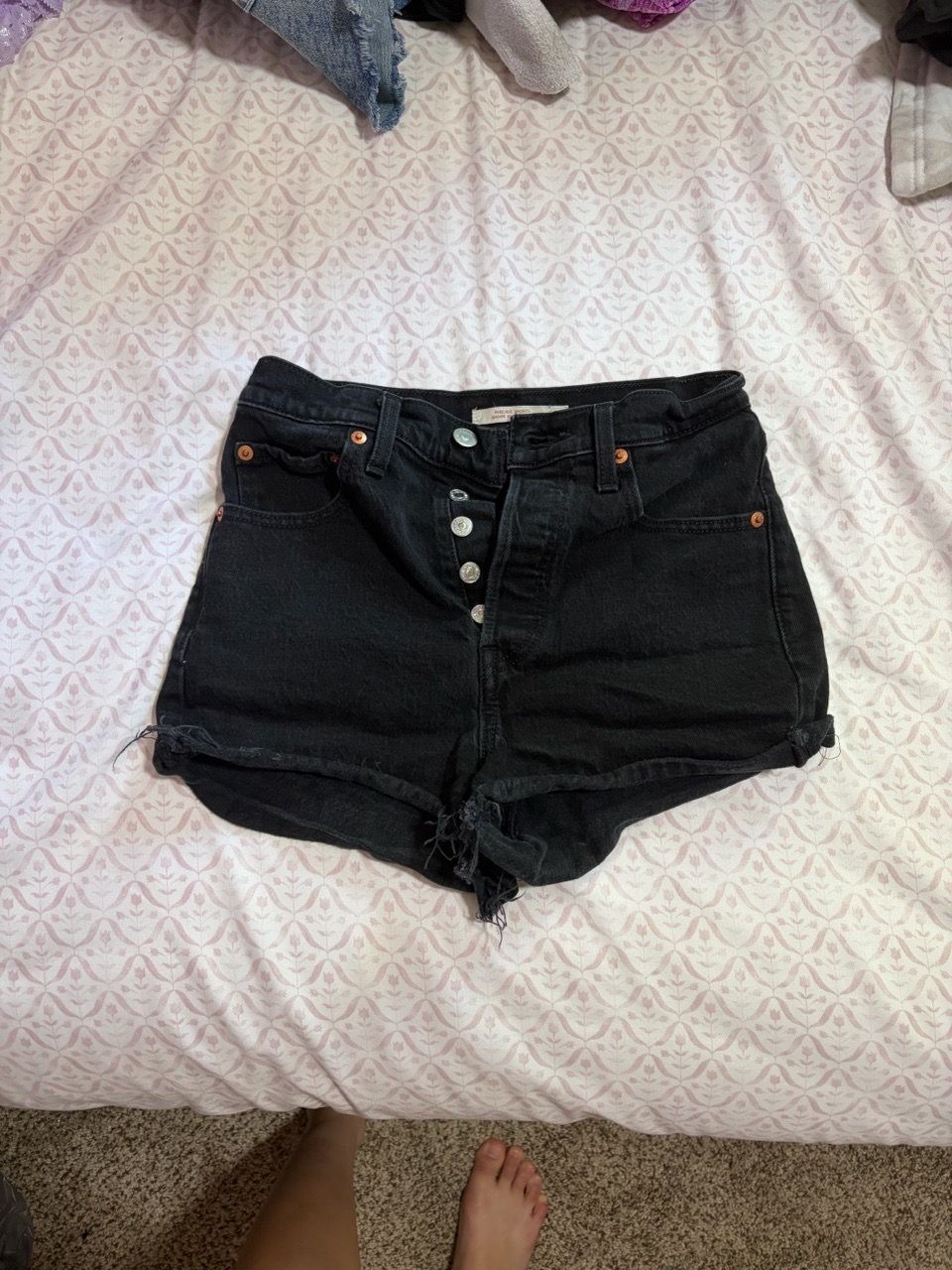 Levi's Black Denim Button-Fly Jean Shorts