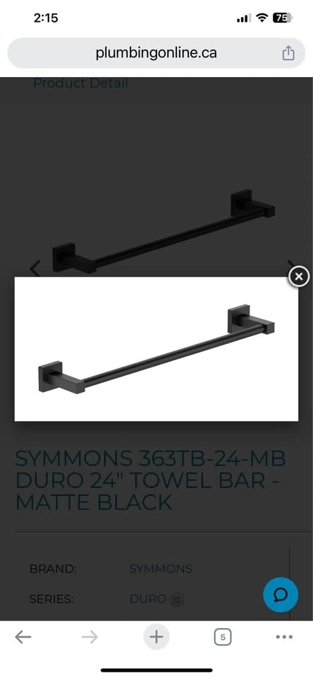 SYMMONS 363TB-24-MB DURO 24" TOWEL BAR - MATTE BLACK - photo 2