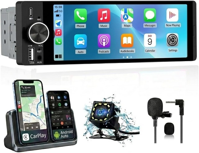 6.36 inch Single Din Car Stereo with CarPlay & Android Auto