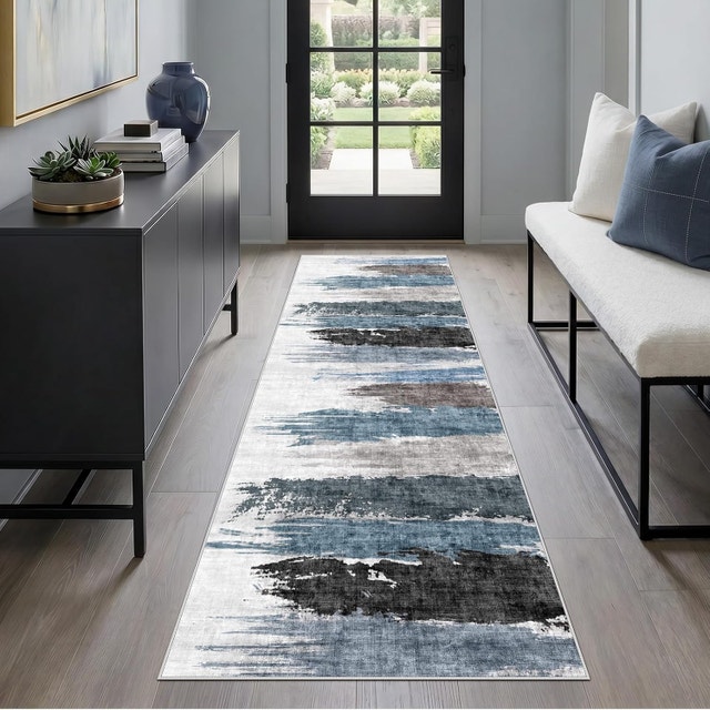 Modern Abstract Runner Rugs 2x6, Washable Hallway