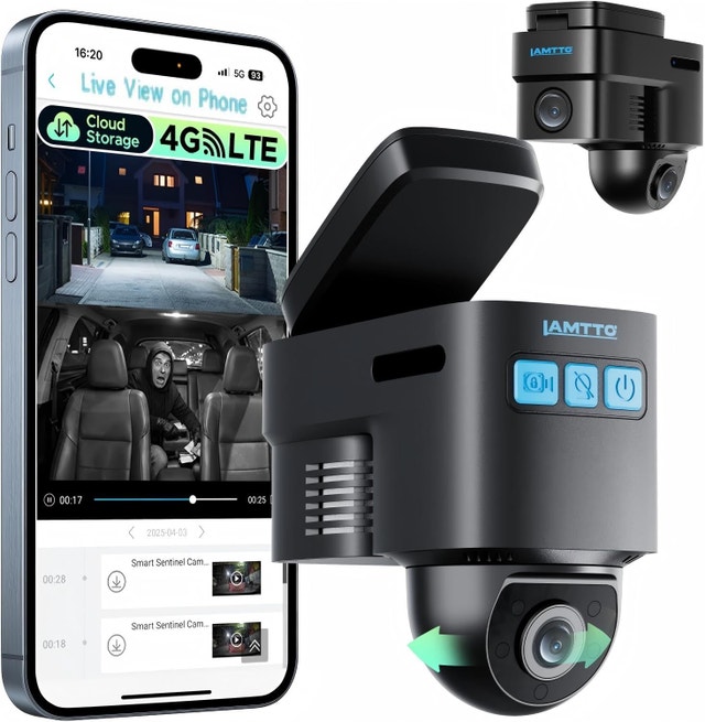 LAMTTO 4G LTE Dash Cam with Live View, Dual Dash Camera