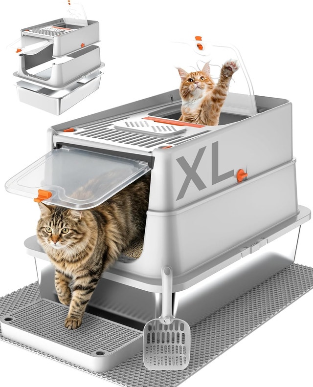 Stainless Steel Litter Box with Flip Lid, XL Extra