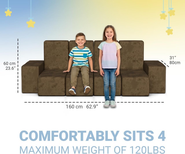 Alder & Main Brown 6 PCs Large Kids Modular Play Couch - photo 2