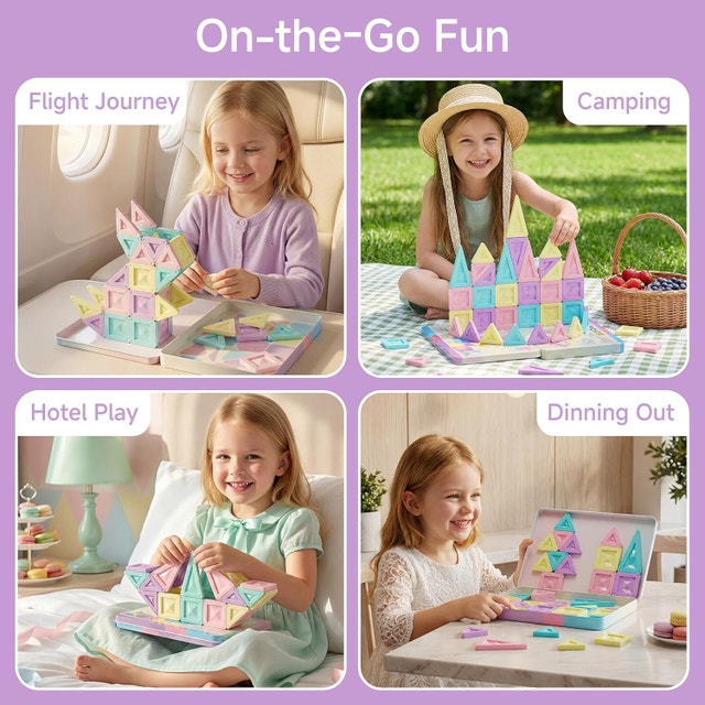 Mini Magnetic Tiles Girls Travel Set: 40 PCS Macaron - photo 3