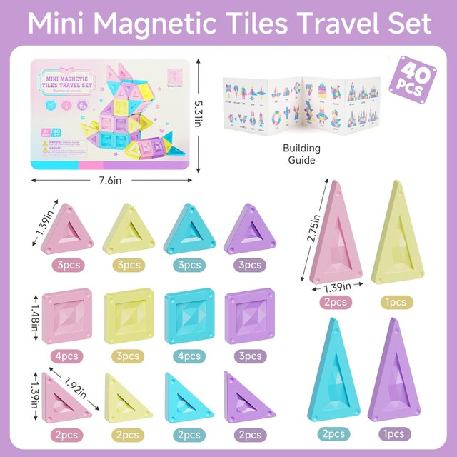 Mini Magnetic Tiles Girls Travel Set: 40 PCS Macaron - photo 5