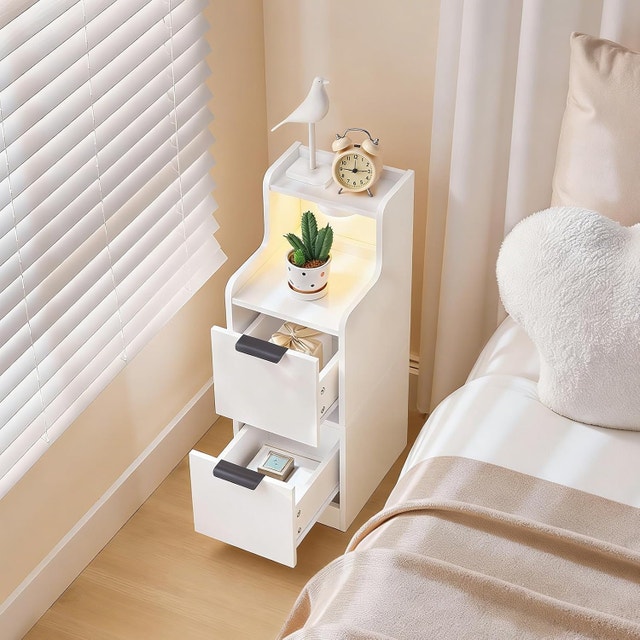 Small Nightstand, Narrow End Table with LED - photo 2