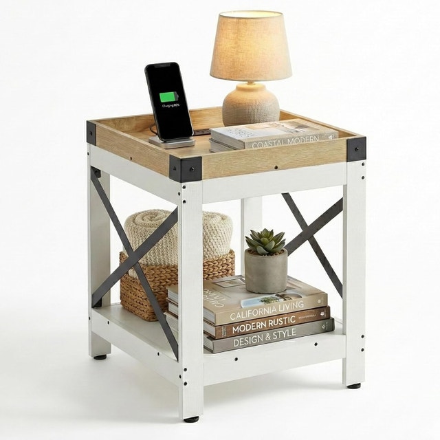 Side Table with Charging Station, Square End