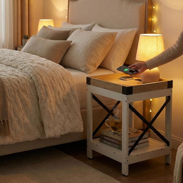 Side Table with Charging Station, Square End - photo 2