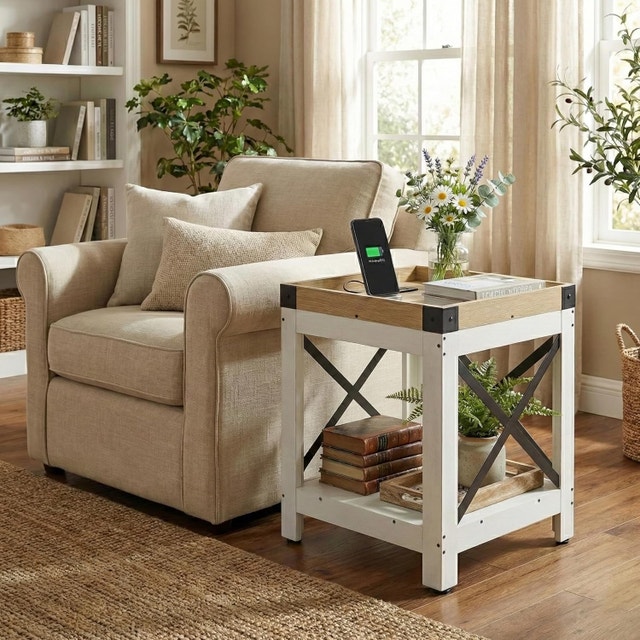 Side Table with Charging Station, Square End - photo 4