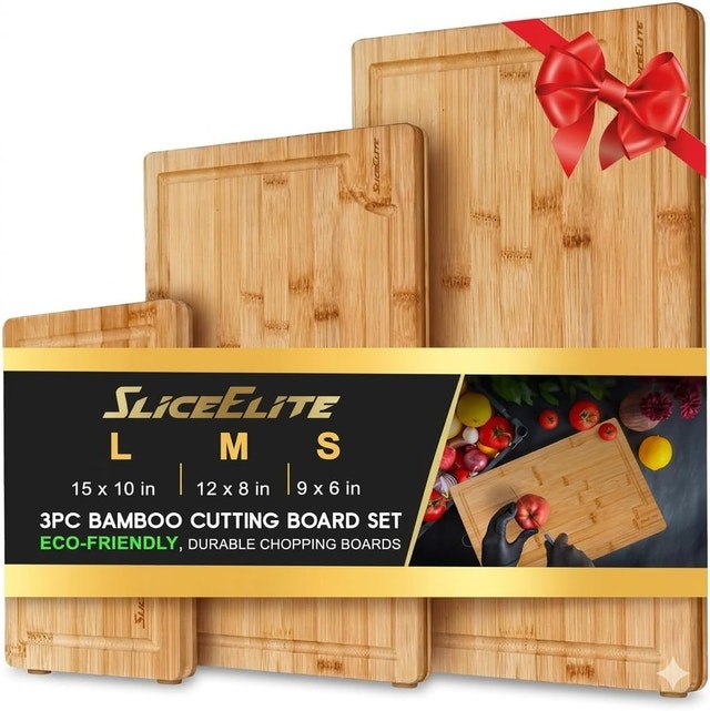 SliceElite 3pc Bamboo Cutting Board Set with Silicone