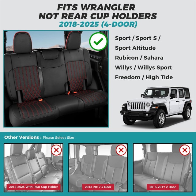 Jeep Wrangler Seat Covers JL 2018-2026 w/o Rear Cup Holder - photo 2