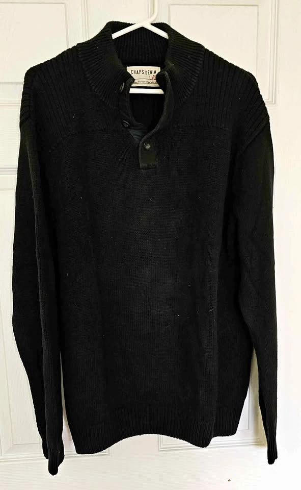Chaps Denim Men's 100% Cotton Mock Neck Button Sweater - Size L
