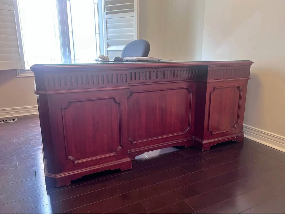 Traditional Executive Desk with Glass Protective Top