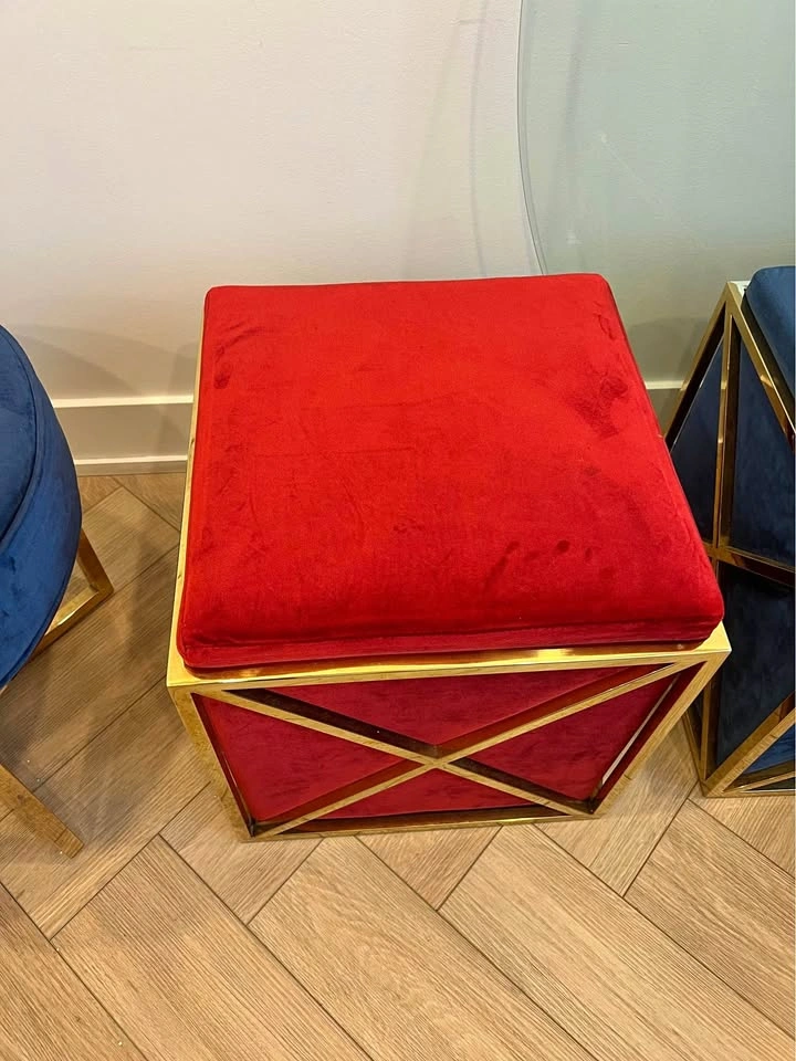 Velvet Gold Accent Stools / Ottomans – Modern Glam