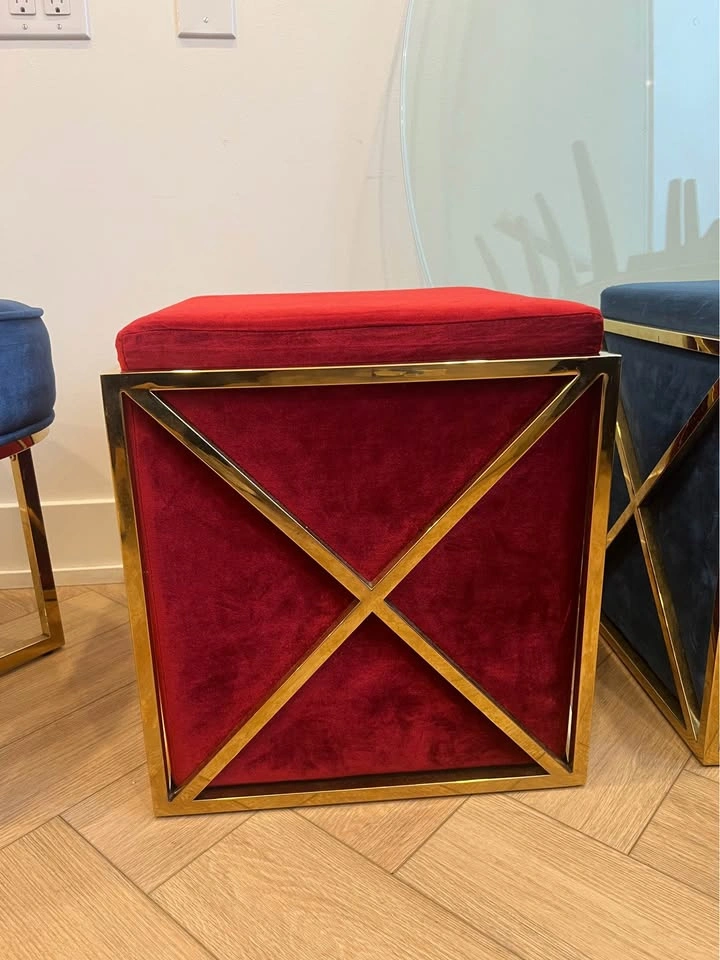 Velvet Gold Accent Stools / Ottomans – Modern Glam - photo 2