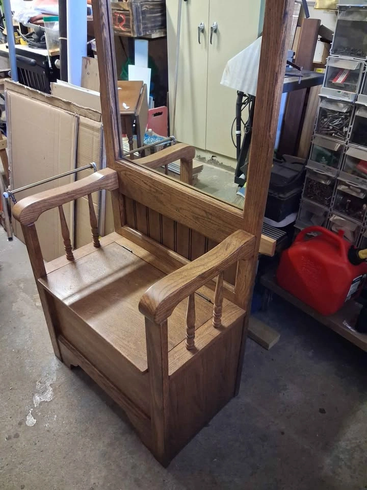 Vintage Oak Hall Tree with Storage Bench - photo 4