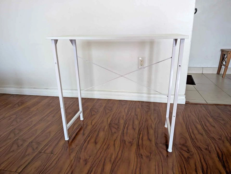 White Minimalist Metal Frame Desk