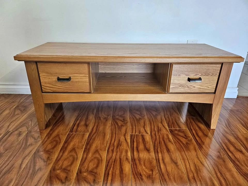 Oak Finish Coffee Table with Drawers